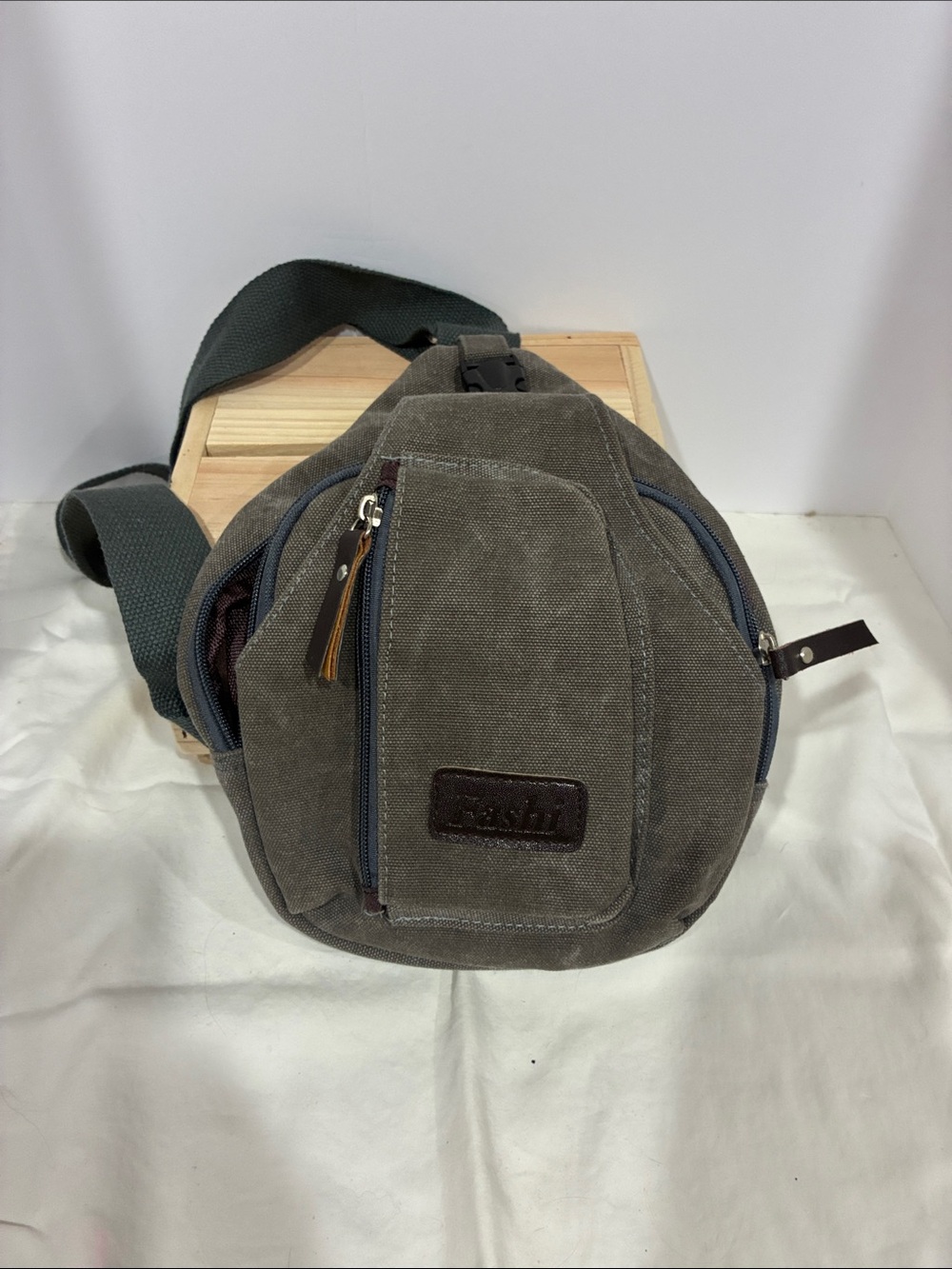 Canvas Crossbody Sling Bag in Olive Gray - Casual Men's Bag